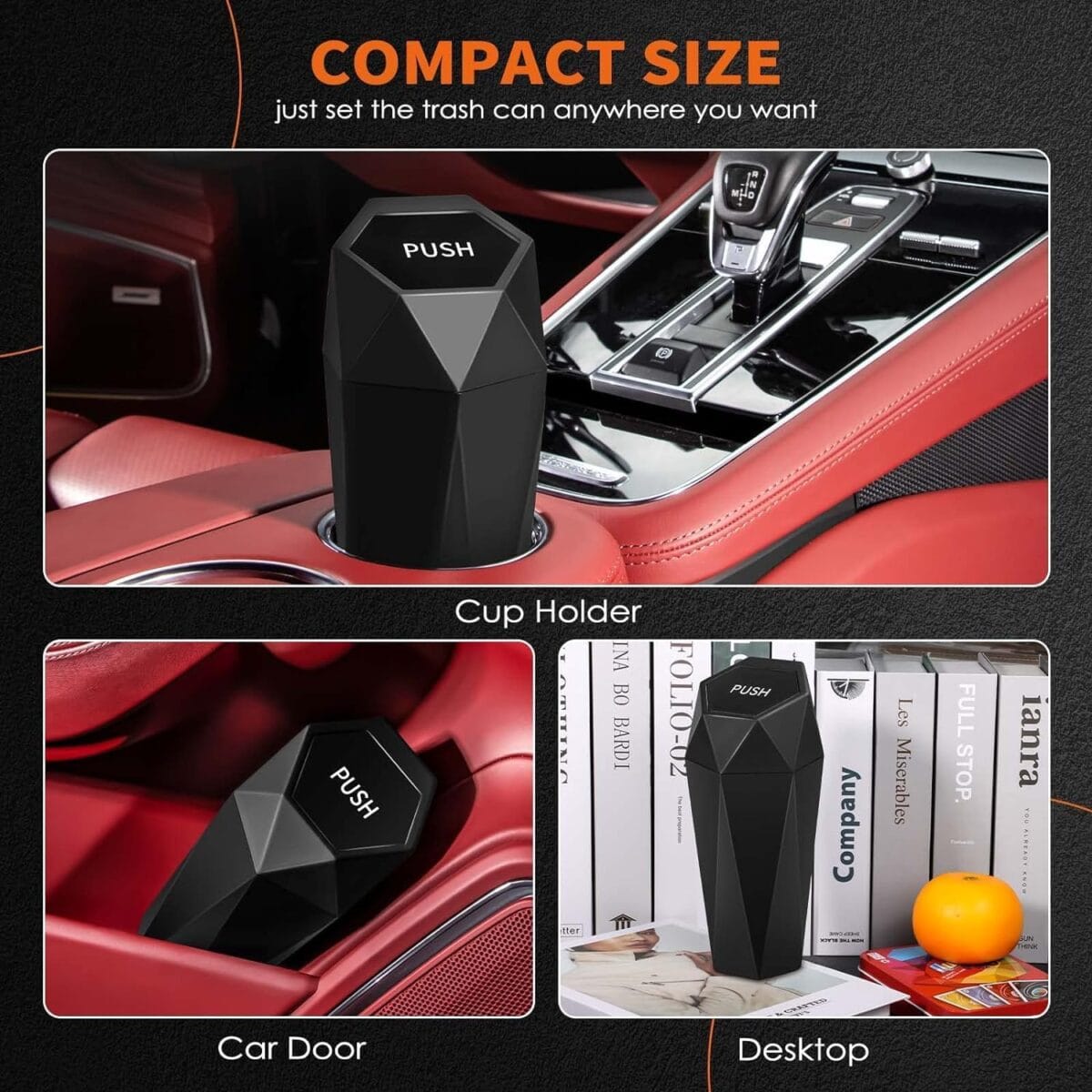 HOTOR Car Trash Can with Lid – 2 Pack, Mini Essential Car Accessories for Interior, Leakproof Garbage Can with 30 Attached Trash Bags, Multipurpose Organizers and Storage for Car, Home, Office