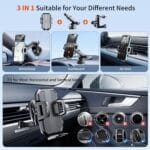 Upgraded 3-in-1 Car Phone Holder Mount [Powerful Suction] Phone Mount for Car Dashboard Air Vent Windshield,for All iPhone Android Phone (Black)