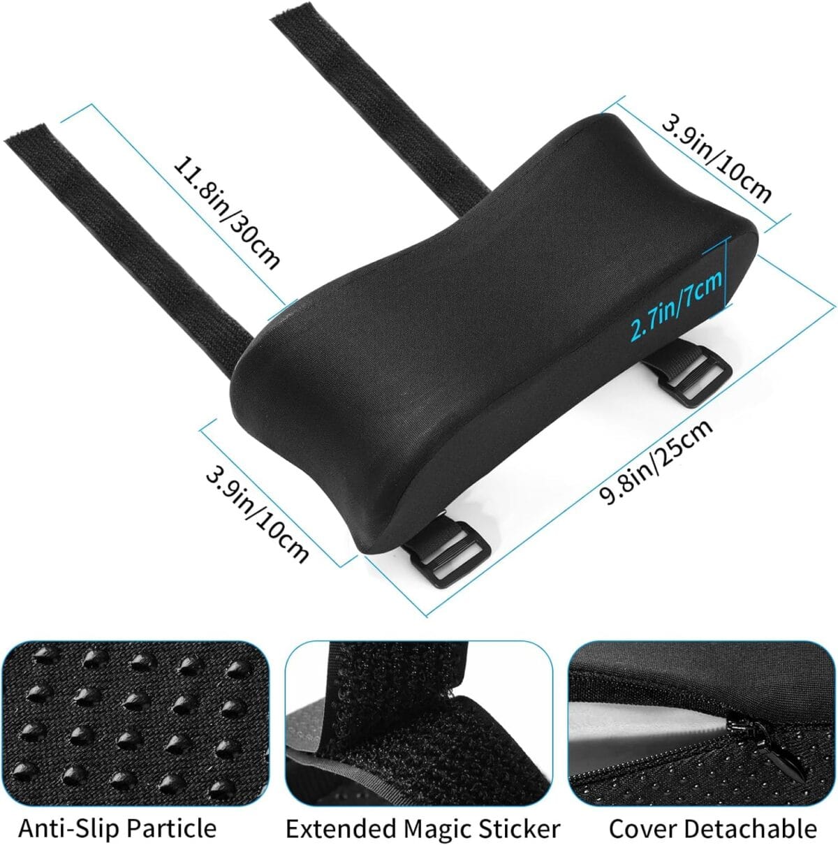 Ergonomic Office Chair Armrest Pads 1 Pair, Armrest Cushion Pillow with Cooling Gel for Elbow Support for Computer Chairs, Gaming Chairs, Office Chairs and Wheelchairs (Black)