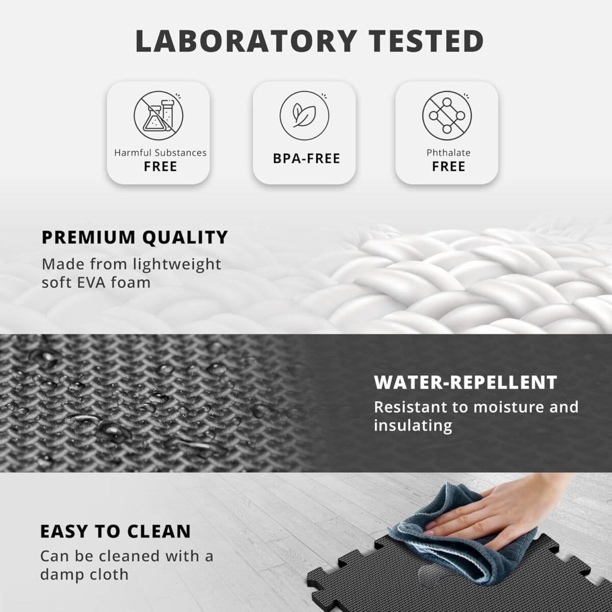 Gym Flooring Set – Interlocking EVA Soft Foam Floor Mat, 18 Pieces Puzzle Rubber Tiles Protective Ground Surface Protection, Play Workout Exercise Mats Underlay Matting Sports Pool Home Fitness Garage