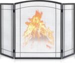 FEED GARDEN 3 Panel Fireplace Screen 48" W x 29" H Modern Foldable with Wrought Metal Decorative Mesh,Arch Heavy Duty Fire Spark Guard Cover for Home Decor Indoor, Black