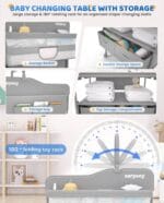 Baby Changing Table, Versatile Folding Changing Table, Waterproof Diaper Changing Station, Adjustable Height with 2 Drawers,Baby Changing Station, Mobile Nursery for Infant and Newborn
