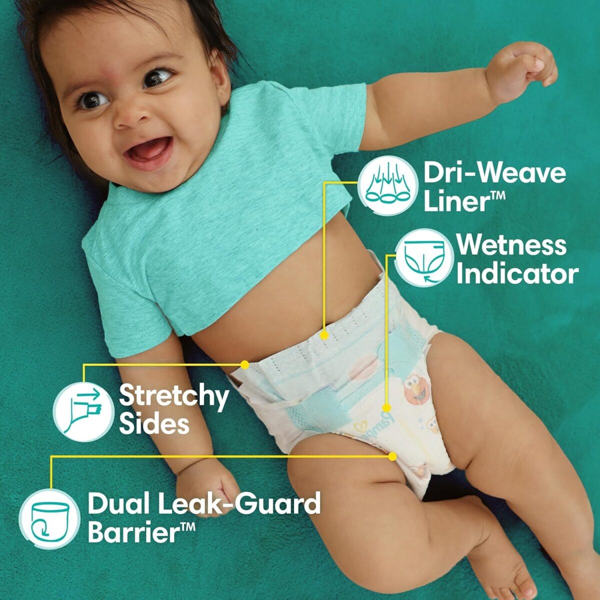Pampers Diapers – Baby Dry – Size 1, 120 Count, Absorbent Disposable Infant Diaper (Packaging May Vary)