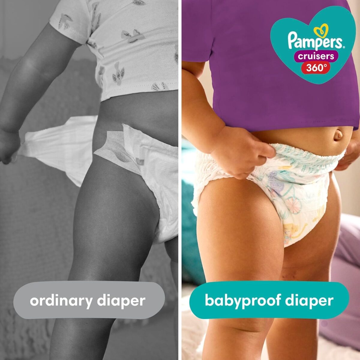 Pampers Diapers – Cruisers 360 – Size 4, 144 Count, Babyproof up to 100% Leakproof Pull-On Diaper