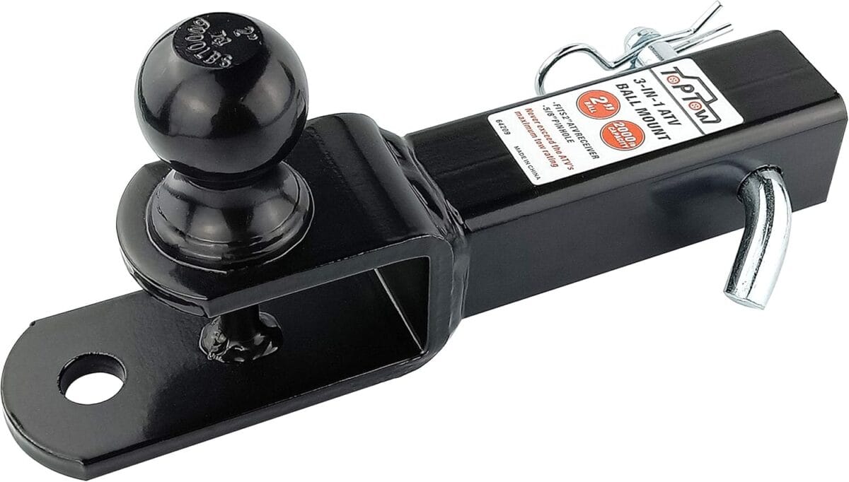 TOPTOW ATV/UTV Trailer Hitch Towing Ball Mounts, 2-Inch Ball, Clevis Pin, Fits 2-Inch Receiver
