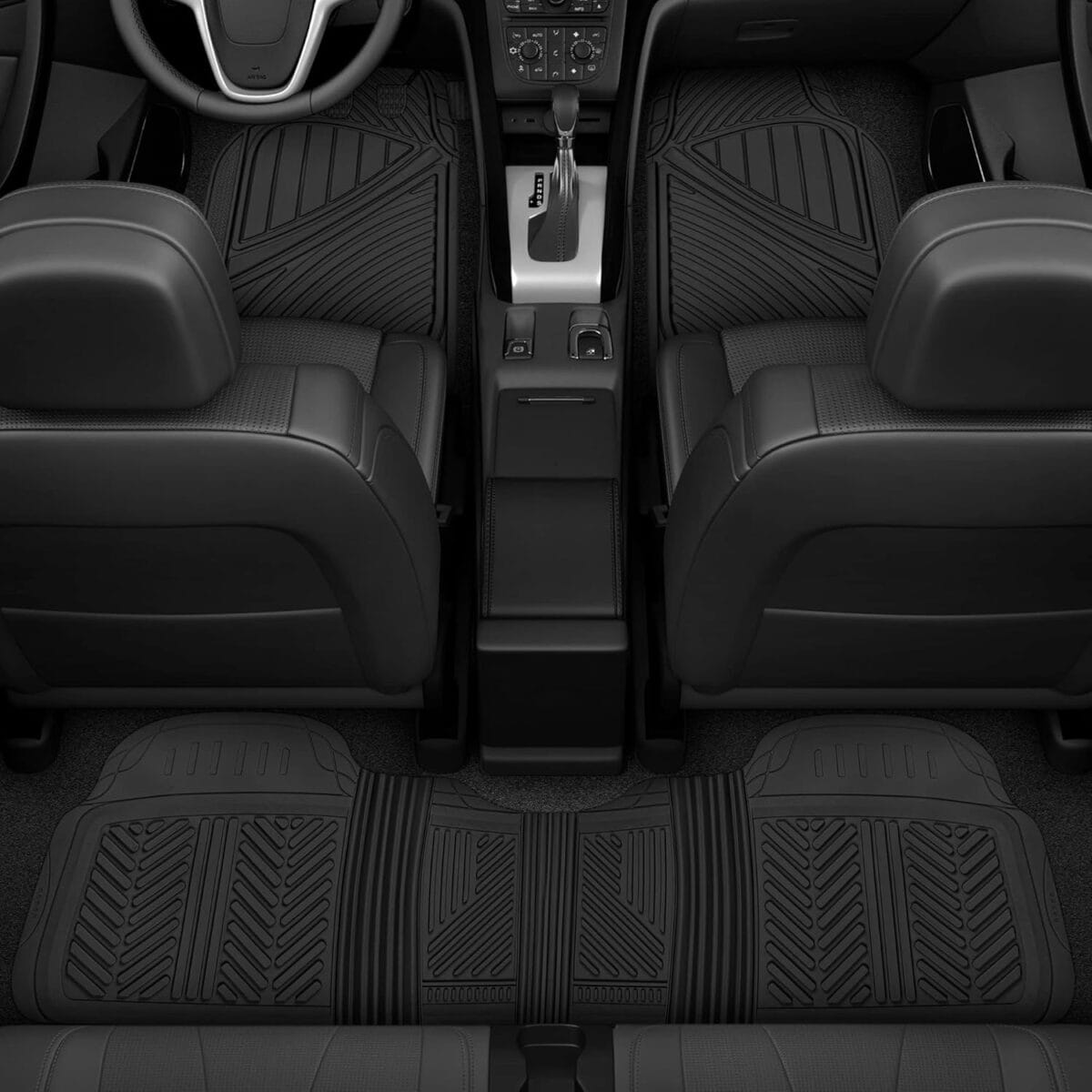 Motor Trend FlexTough Performance All Weather Rubber Car Floor Mats – 3 Piece Floor Mats Automotive Liners for Cars Truck SUV, Heavy-Duty Waterproof (Black)