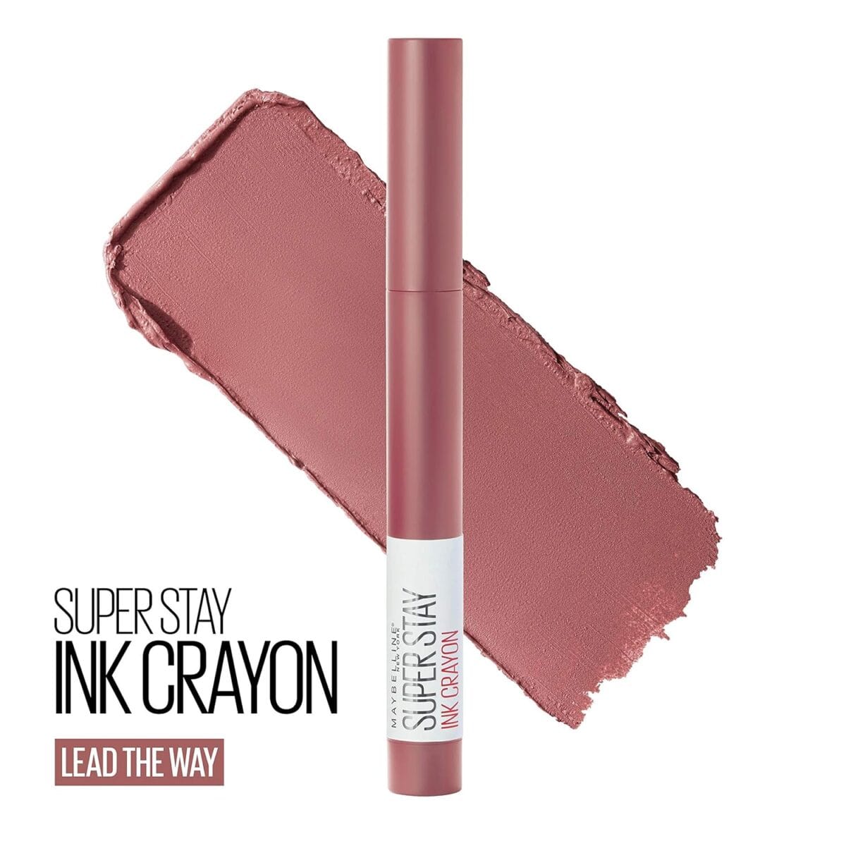 Maybelline Super Stay Ink Crayon Lipstick Makeup, Precision Tip Matte Lip Crayon with Built-in Sharpener, Longwear Up To 8Hrs, Lead The Way, Pink Beige, 1 Count