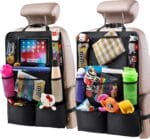 Helteko Backseat Car Organizer, Kick Mats Back Seat Protector with Touch Screen Tablet Holder, Back Seat Organizer for Kids with 9 Storage Pockets, Travel Accessories (2 Pack, Black)