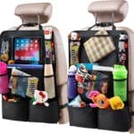 Helteko Backseat Car Organizer, Kick Mats Back Seat Protector with Touch Screen Tablet Holder, Back Seat Organizer for Kids with 9 Storage Pockets, Travel Accessories (2 Pack, Black)