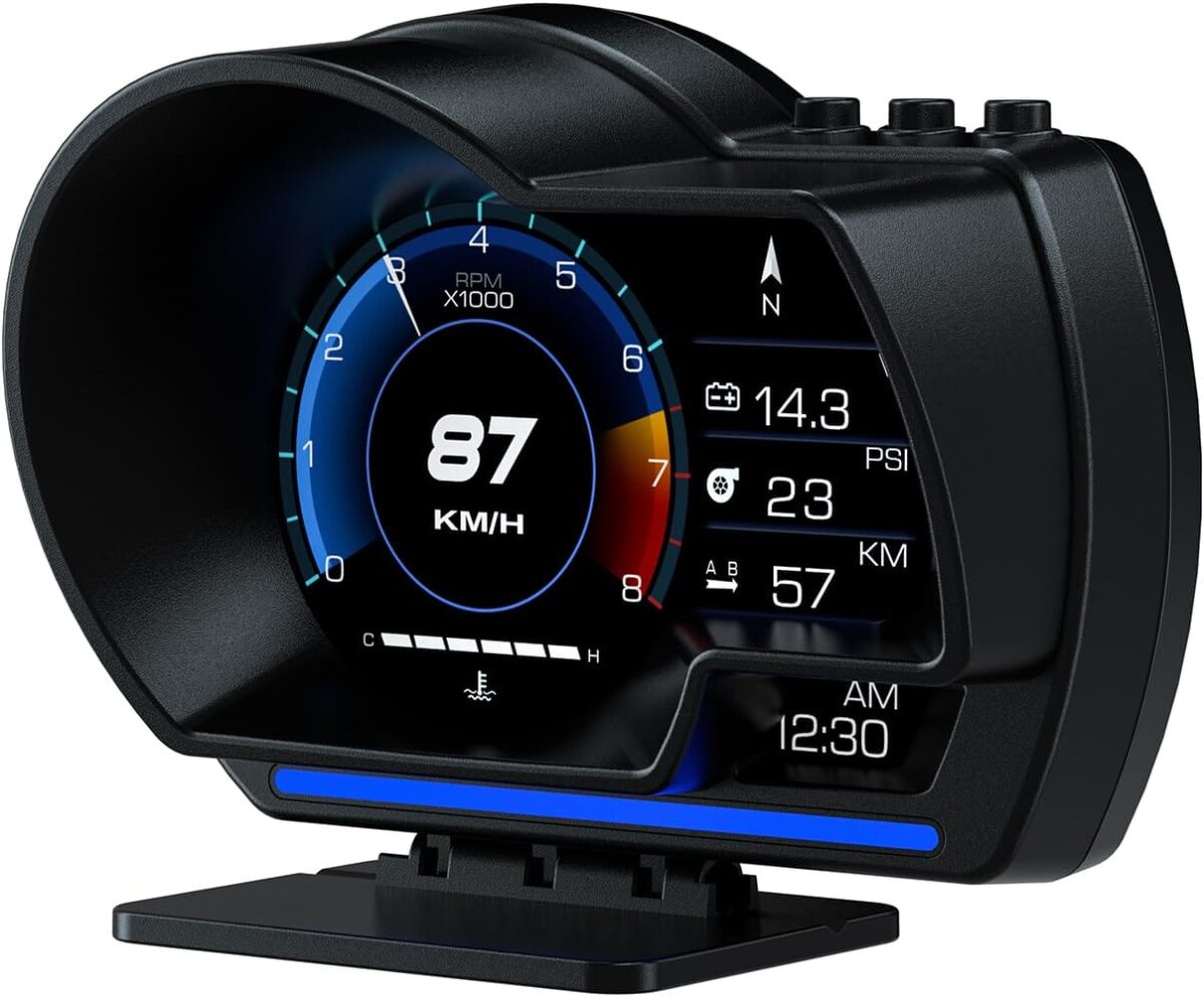Car HUD Head Up Display P6, OBD+GPS Smart Gauge, Works Great for Most Cars (Black)