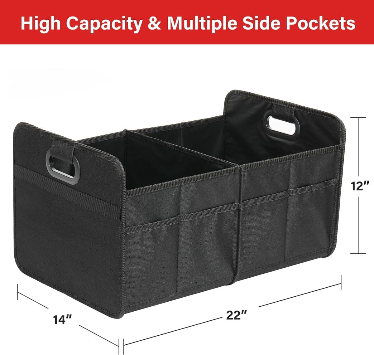 Simple Deluxe Trunk Organizer for Car/SUV/Truck, Collapsible 2 Compartment Automotive Storage Box, 600D Waterproof Oxford Polyester 50L Travel Accessories, Anti-slip & Leak-proof, Black