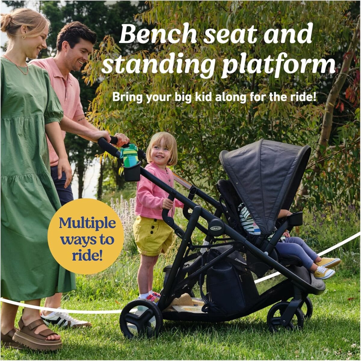 Graco Ready2Grow LX 2.0 Double Stroller Features Bench Seat and Standing Platform Options, Clark