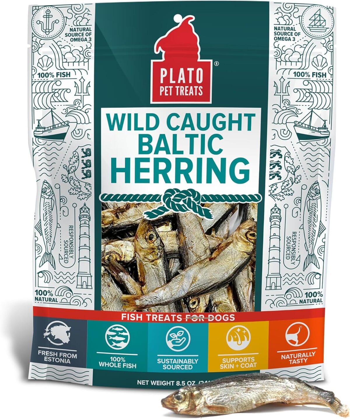 PLATO Pet Treats Fish Dog Treats 8.5 oz - Image 1