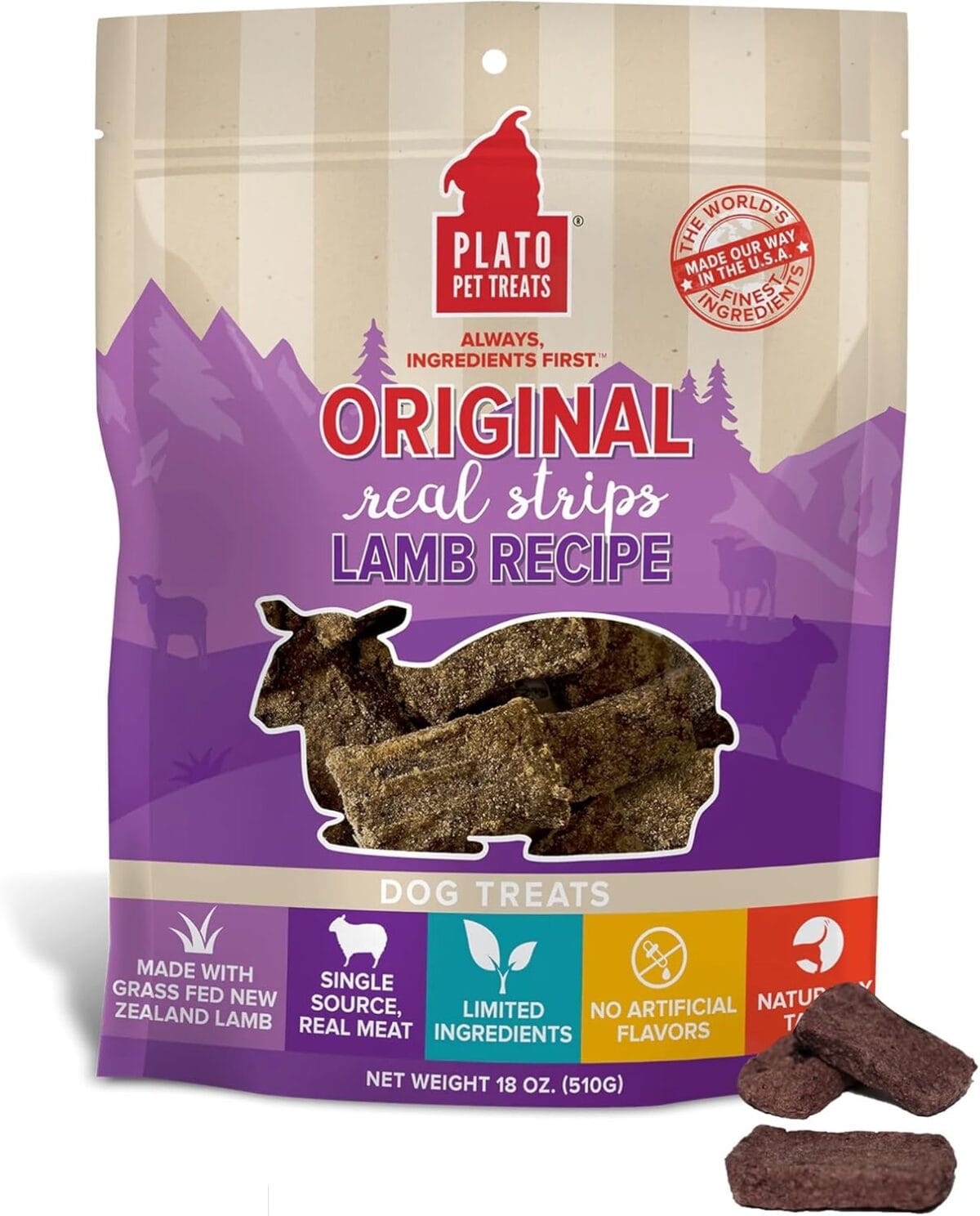 Plato Pet Treats Real Strips - Air-Dried Meat Bars for Dogs - Image 1