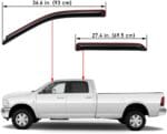 WV194109 In-Channel Window Deflector & Visor Rain Guard, Dark Smoke, 4-Pieces Set, Fit 2009-2018 Dodge Ram 1500 Crew Cab, 2010-2024 Ram 2500 & 3500 Crew & Mega Cab, 2019-2024 Ram 1500 Classic Crew Cab