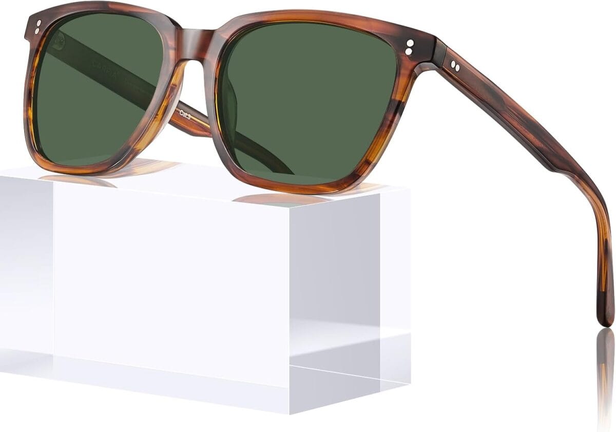 CARFIA Retro Acetate Polarized Sunglasses for Men UV400 Protection Driving Outdoor Anti-Glare Sun Glasses CA5354WS