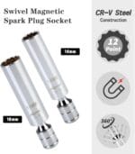 AEROFORCE 14PCS 3/8-Inch Drive Swivel Magnetic Spark Plug Socket Set with 3/8” Torque Wrench (5-45 Lb.ft/6.8-61.2 Nm), Universal Joint & Extension Bar – Durable CR-V Steel for Easy Spark Plug Removal