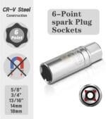 AEROFORCE 14PCS 3/8-Inch Drive Swivel Magnetic Spark Plug Socket Set with 3/8” Torque Wrench (5-45 Lb.ft/6.8-61.2 Nm), Universal Joint & Extension Bar – Durable CR-V Steel for Easy Spark Plug Removal