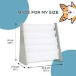 Humble Crew 4-Tier Kids Bookshelf, Grey Wood/White – Premium Book Shelf for Kids Rooms with Four Deep Pockets – Toddler Sling Book Rack with Deep Sleeves, Nursery Bookcase Organizer