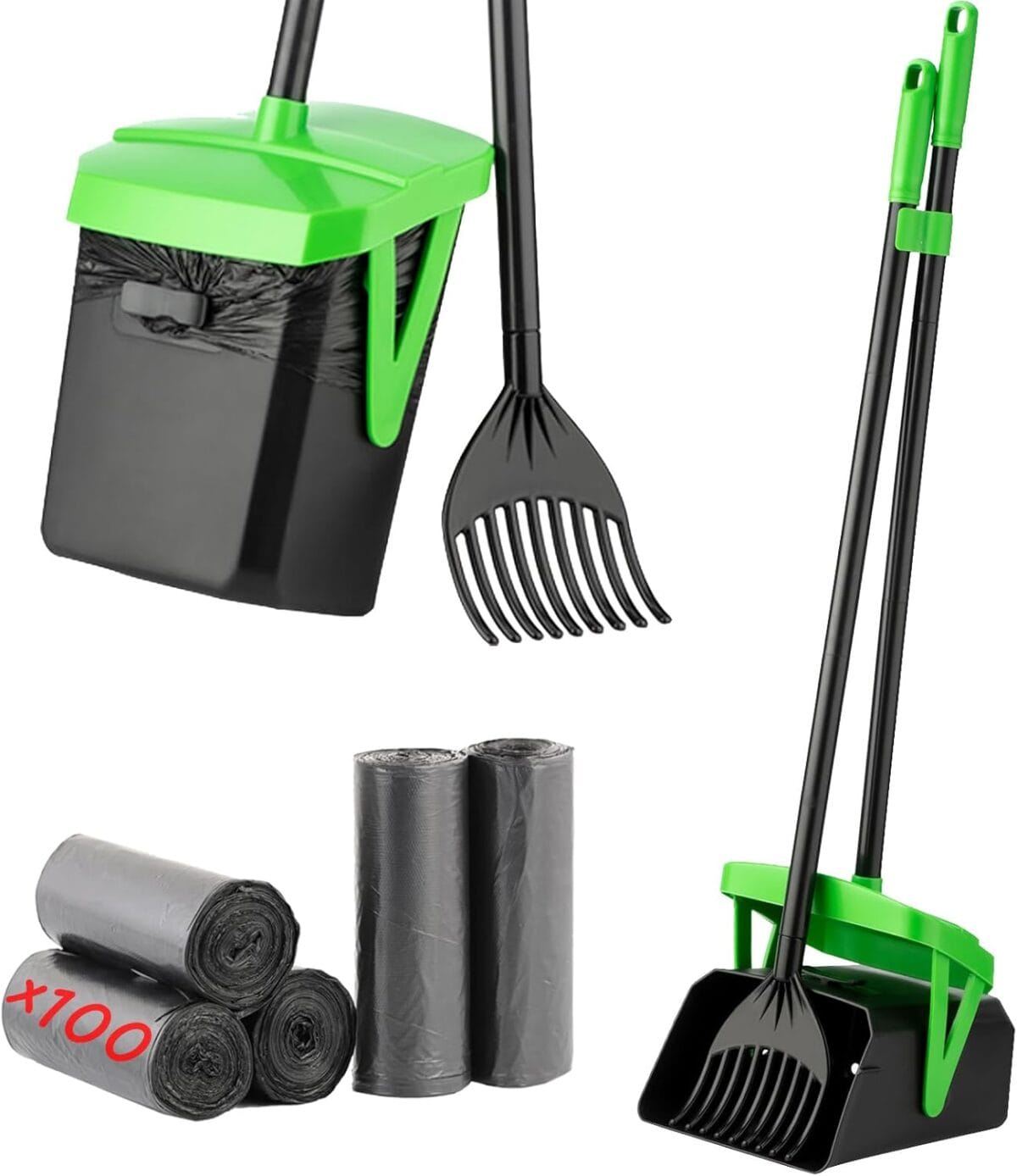 Pooper Scooper Swivel Bin & Rake with 100 Waste Bags - Image 1