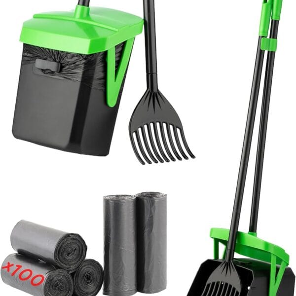 Pooper Scooper Swivel Bin & Rake with 100 Waste Bags