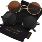 KALIYADI Round Polarized Sunglasses for Men Women Retro Metal Hippie Circle Style Sun Glasses UV Protection