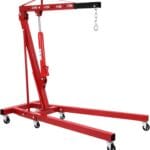 Hydraulic Engine Crane Hoist, 2 Ton Folding Motor Hoist Cherry Picker Heavy Duty Steel 4400lbs Lifting with 6 Casters for Garage Workshop(Red)