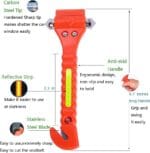 2 PCS Go DeCho Car Safety Hammer Emergency Escape Tool with Seat Belt Cutter and Vehicle Window Glass Breaker with Light Reflective Tape