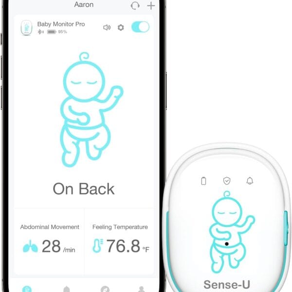 Sense-U Pro Baby Movement Monitor with Arousal Vibration, Movement/Rollover/Overheating Alerts, Audible & App Notifications, Easy Clip-On Design, Smart Sleep Monitor, FSA/HSA Eligible