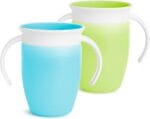Munchkin Miracle 360 Trainer Sippy Cup with Handles, Spill Proof, 7 Ounce, 2 Pack, Green/Blue