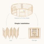 Foldable Wooden Baby Playpen Activity Center,Adjustable Size & Shape Portable Play Yard, Baby Fence Play Area with Gate for Indoor Use for Babies and Toddlers(56x56x24inches)