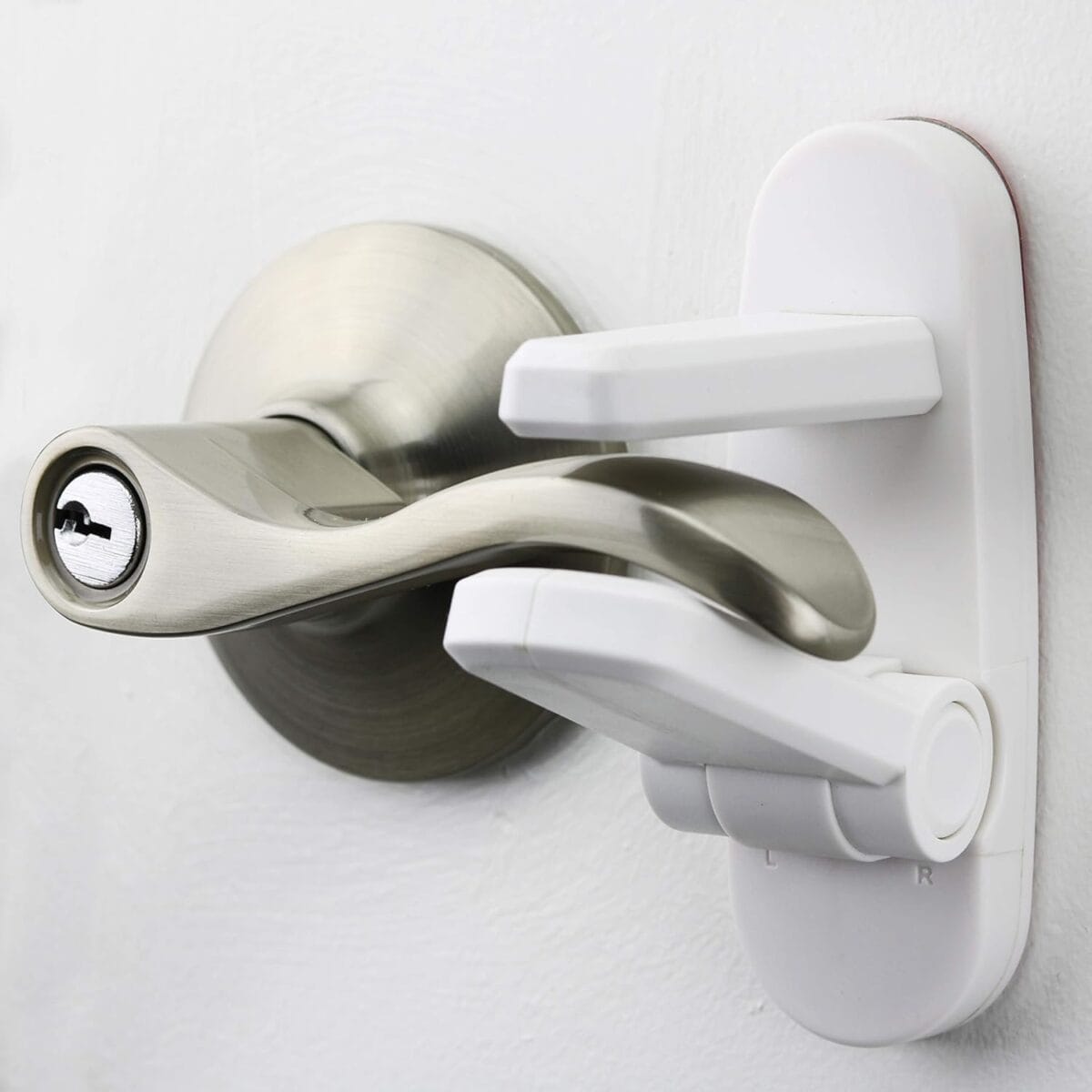 Door Lever Lock (2 Pack)  Prevents Toddlers from Opening Doors  Easy One-Hand Operation for Adults  Durable ABS with 3M Adhesive Backing  No Tools Needed for Install