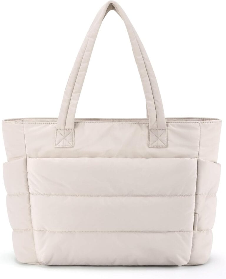 BAGSMART Tote Bag for Women, Lightweight Puffy Tote Bag with Compartments, Quilted Shoulder Bag Handbag for Travel, Work