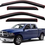 WV194109 In-Channel Window Deflector & Visor Rain Guard, Dark Smoke, 4-Pieces Set, Fit 2009-2018 Dodge Ram 1500 Crew Cab, 2010-2024 Ram 2500 & 3500 Crew & Mega Cab, 2019-2024 Ram 1500 Classic Crew Cab