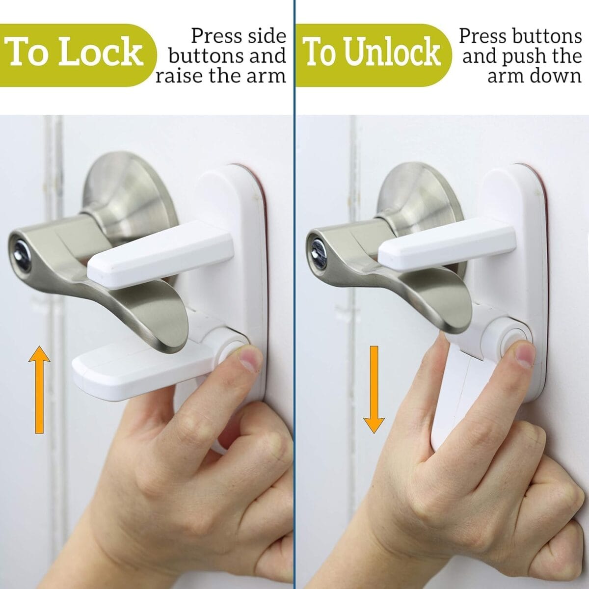 Door Lever Lock (2 Pack)  Prevents Toddlers from Opening Doors  Easy One-Hand Operation for Adults  Durable ABS with 3M Adhesive Backing  No Tools Needed for Install