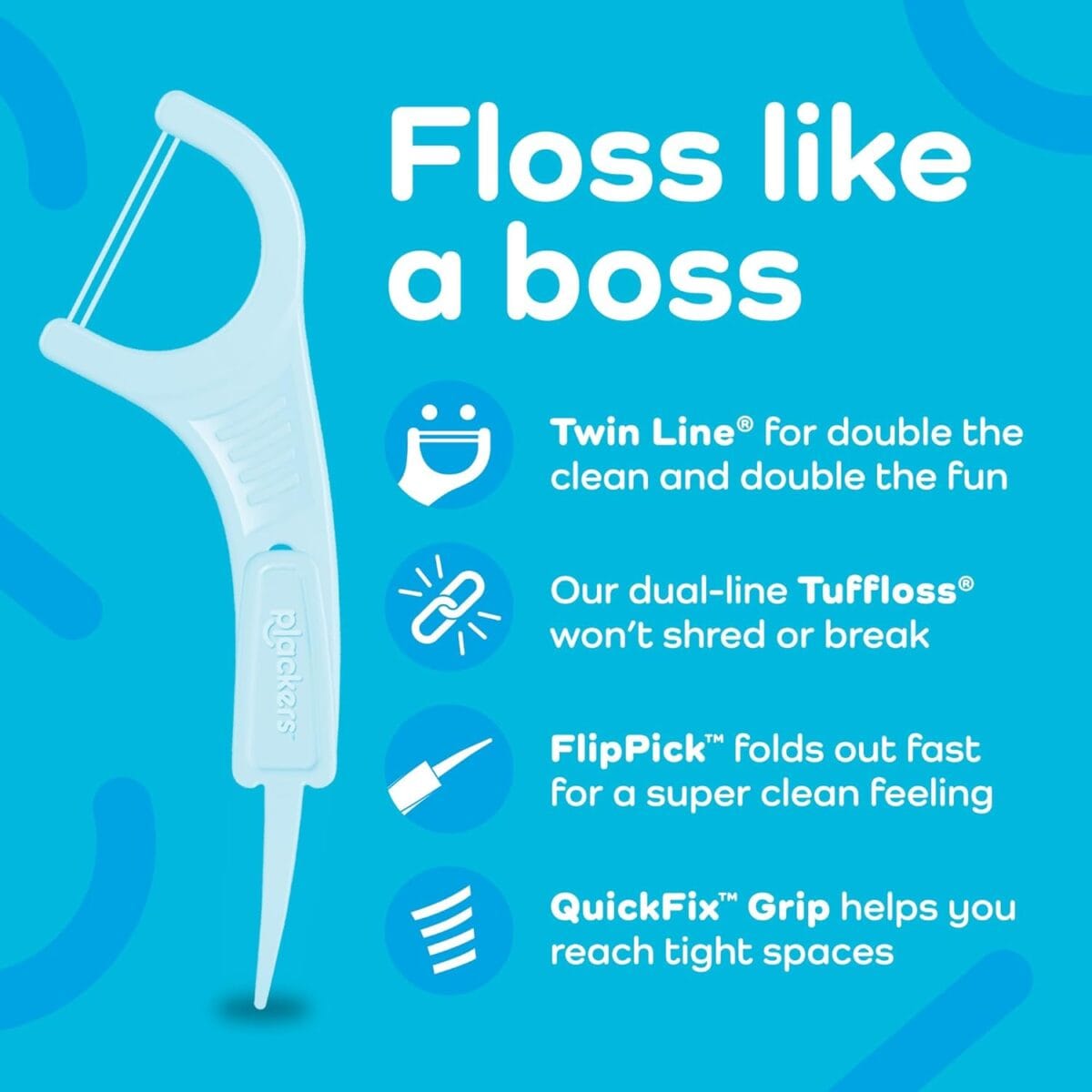 Plackers Twin-Line Dental Flossers, Cool Mint Flavor, Dual Action Flossing System, Easy Storage, Super Tuffloss, 2X The Clean, 300 Count (Pack of 1)