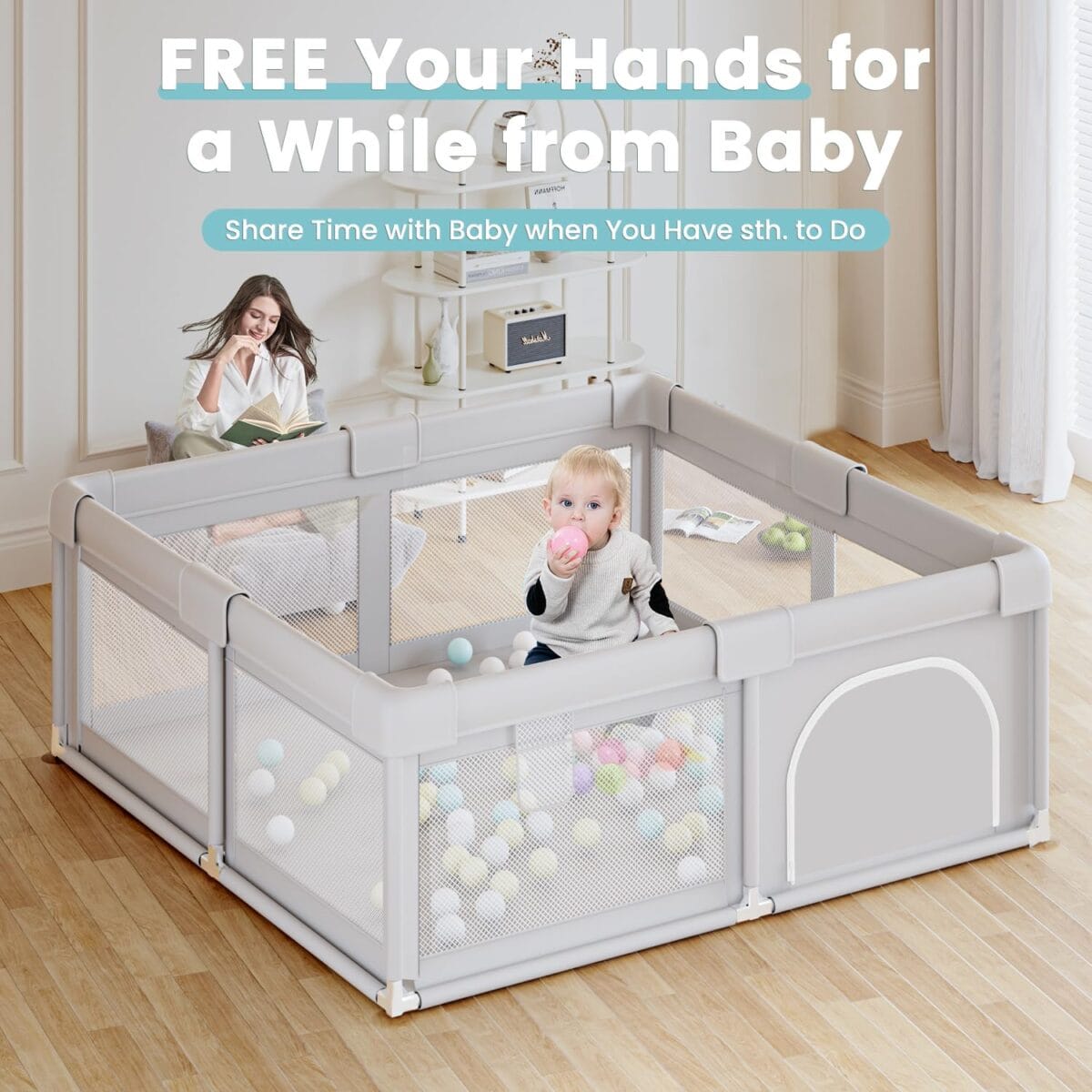 Baby Playpen 50×50 Inch, Play Pens for Babies and Toddlers Baby Fence Baby Play Yards for Indoor & Outdoor with Breathable Mesh Anti-Fall Playpen
