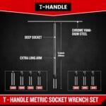T-Handle Wrench Socket Set, Cr-V Steel T Wrench Set Metric Size 6mm to 14mm, Wrench Tool Socket with Long Reach for Motorcycle Dirtbike Bicycle Repair (7 Pack)