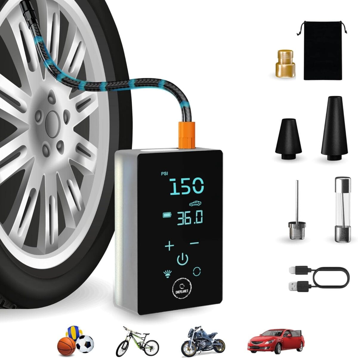 Tire Inflator Portable Air Compressor - Rechargeable Air Pump for Car Tires 150PSI & 18000mAh Portable Air Compressor with LCD Touch Screen