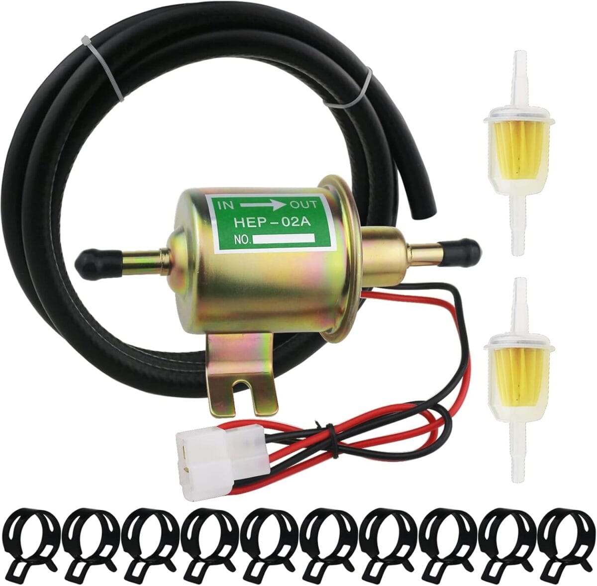 Universal Electric Fuel Pump Kit for All 12V Cars Trucks Boats Carburetor Lawn Mower, DC 12V (3-6PSI) Fuel Pump+ 2M 5/16" ID Fuel Line + Fuel Filters + 10pcs Hose Clamp