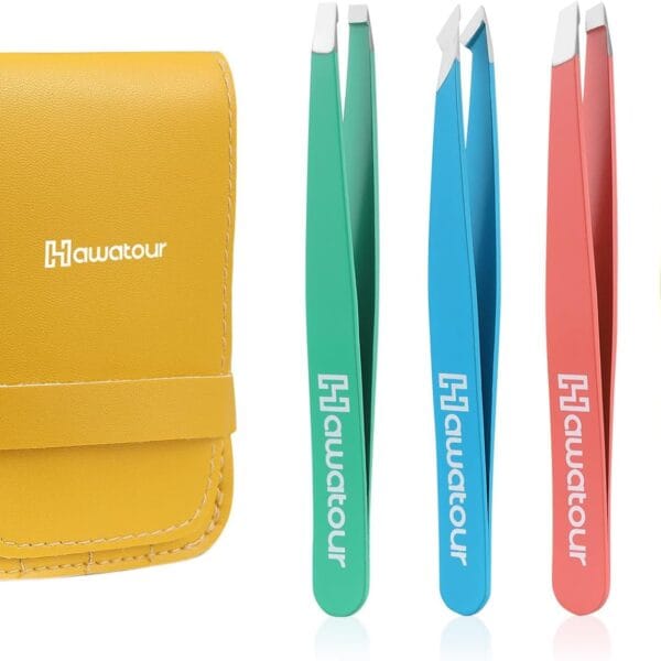 Tweezers Set, 4Pcs Eyebrows Tweezers for Women, Great Precision for Ingrown Hair, Splinter, Facial Hair Removal, Multicolored