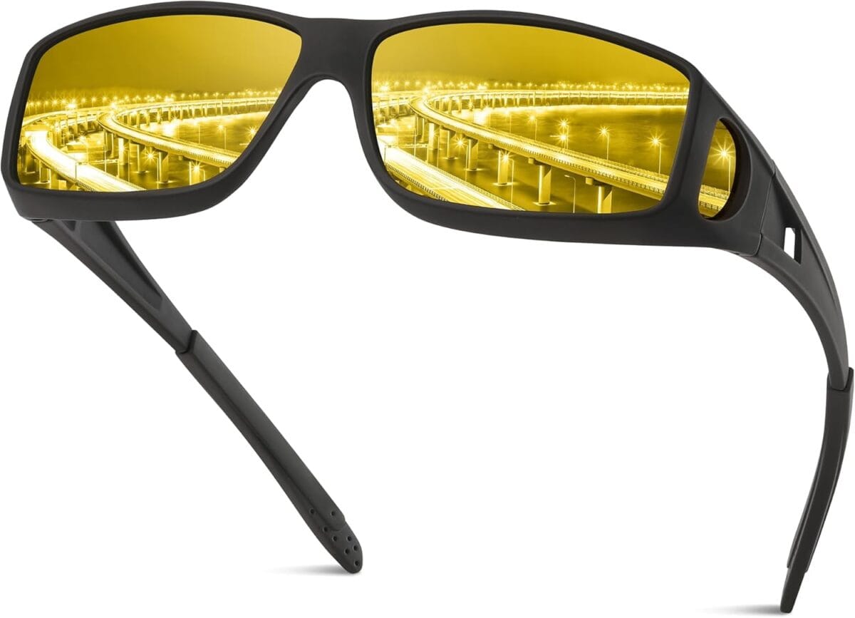 Night Driving Glasses for Men Women, Night Vision Glasses Fit Over Glasses Sunglasses Anti Glare Polarized HD