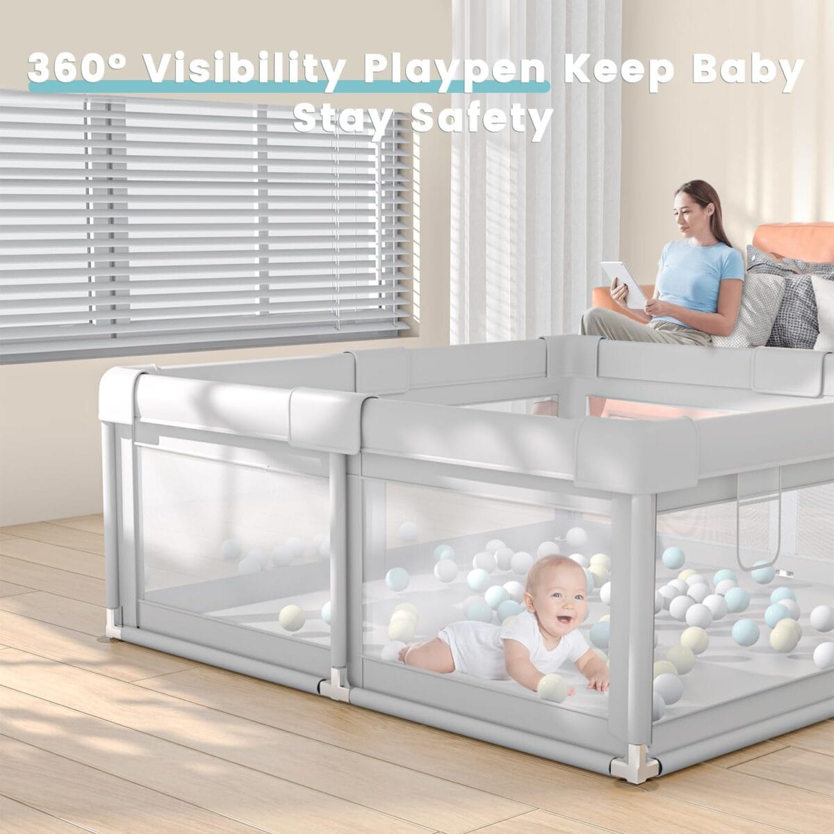 Baby Playpen 50×50 Inch, Play Pens for Babies and Toddlers Baby Fence Baby Play Yards for Indoor & Outdoor with Breathable Mesh Anti-Fall Playpen