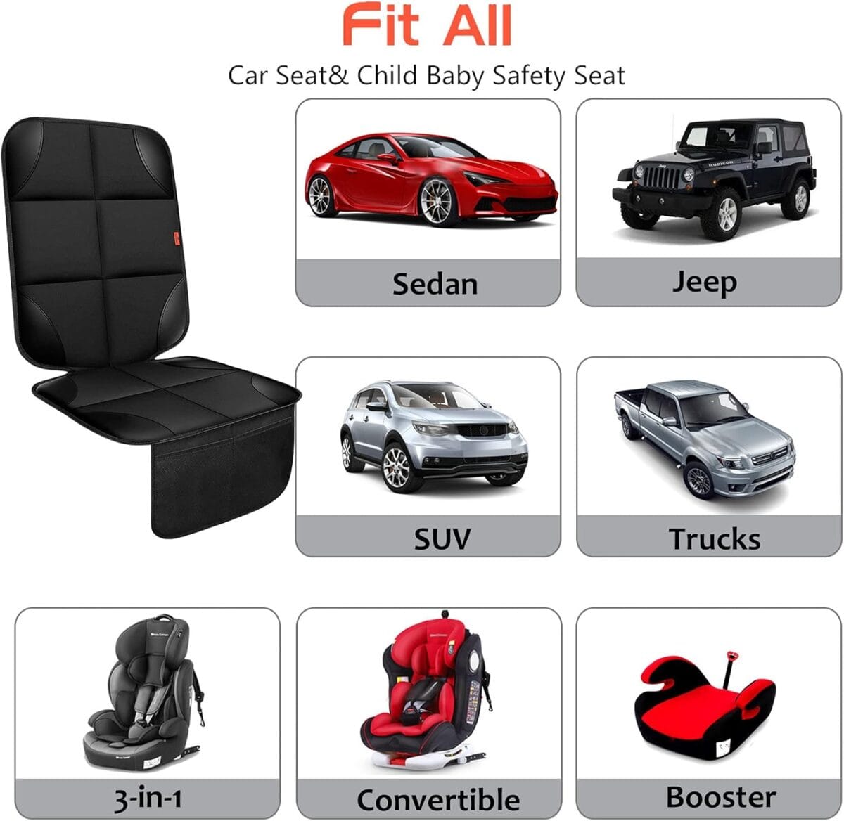 Car Seat Protector 1 Pack Car Seat Cushion Mat Thickest Padding,Waterproof 600D Fabric Car Seat Covers for Non-Slip Backing Mesh Pockets for Baby and Pet (1 Seat Protector)