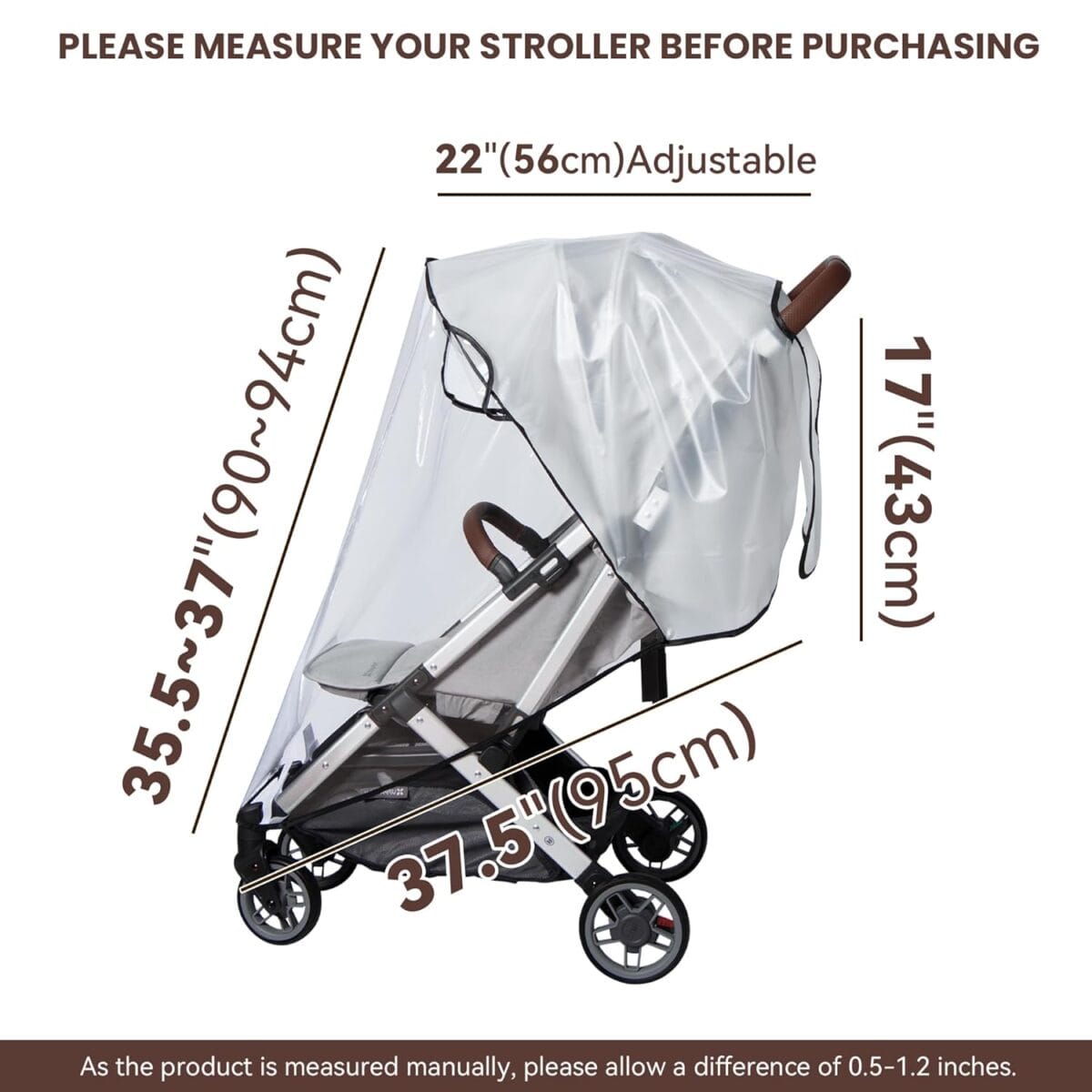 Bemece Stroller Rain Cover, Universal Stroller – Waterproof Windproof Travel Weather Shield Thick & Durable Protect from Dust and Snow with Breathable Ventilation Mesh Clear Visibility
