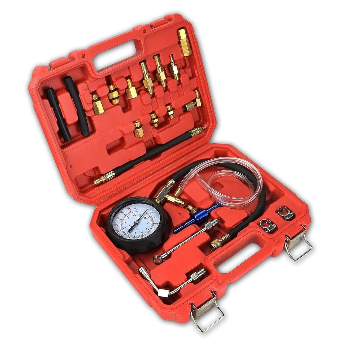 Universal Fuel Pressure Gauge Kit – 0-140PSI, Diagnostic Tester for Gasoline Cars, Trucks, Motorcycles – Comprehensive Fuel Injection Pump Pressure Tester