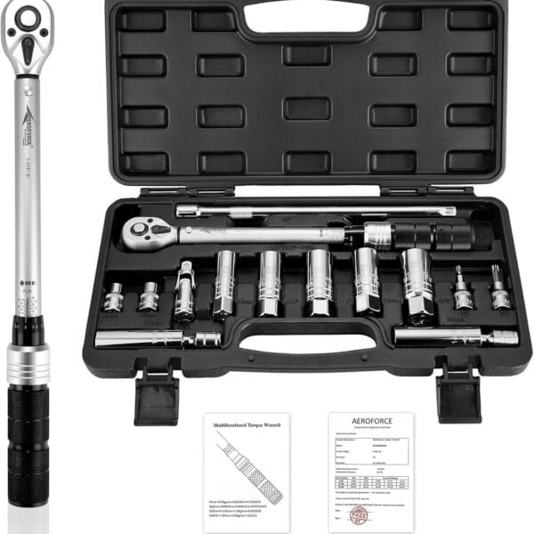 AEROFORCE 14PCS 3/8-Inch Drive Swivel Magnetic Spark Plug Socket Set with 3/8'' Torque Wrench (5-45 Lb.ft/6.8-61.2 Nm), Universal Joint & Extension Bar - Durable CR-V Steel for Easy Spark Plug Removal
