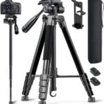 73" Camera Tripod and Monopod, Professional Aluminum Tripod Stand for Mirrorless Camera/DSLR/Cell Phone/Camcorder/GoPro, with Phone Holder and Travel Bag (Black)