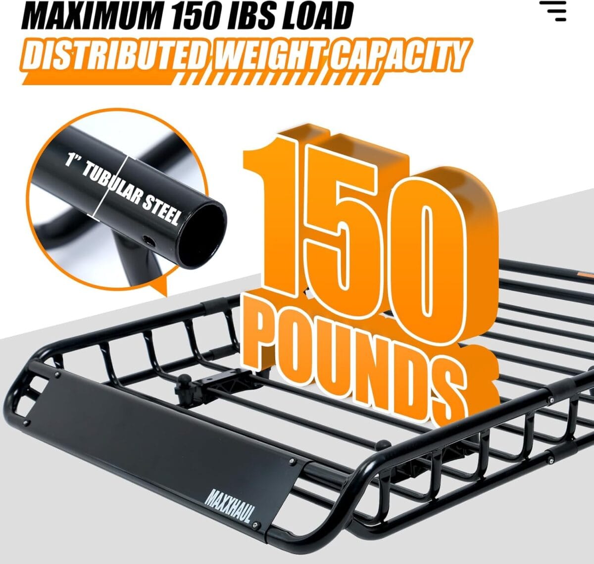 MaxxHaul 70115 46″ x 36″ x 4-1/2″ Roof Rack Rooftop Cargo Carrier Steel Basket, Car Top Luggage Holder for SUV and Pick Up Trucks – 150 lb. Capacity, Black