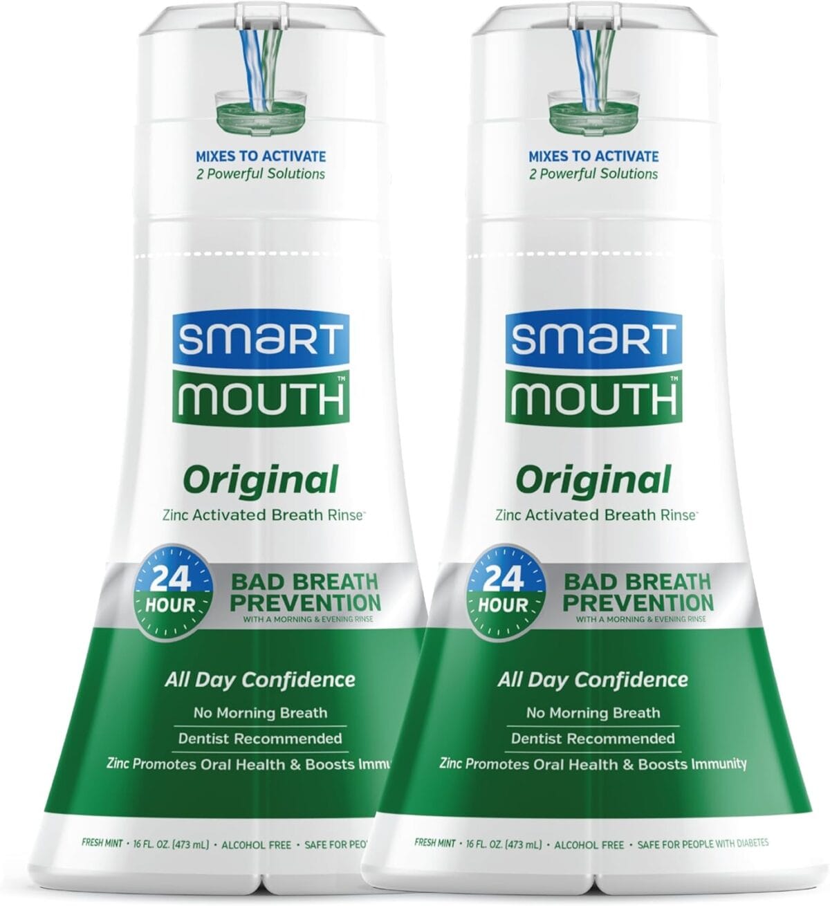 SmartMouth Original Activated Mouthwash - Adult Mouthwash for Fresh Breath - Oral Rinse for 24-Hour Bad Breath Relief with Twice Daily Use - Fresh Mint Flavor, 16 fl oz (2 Pack)